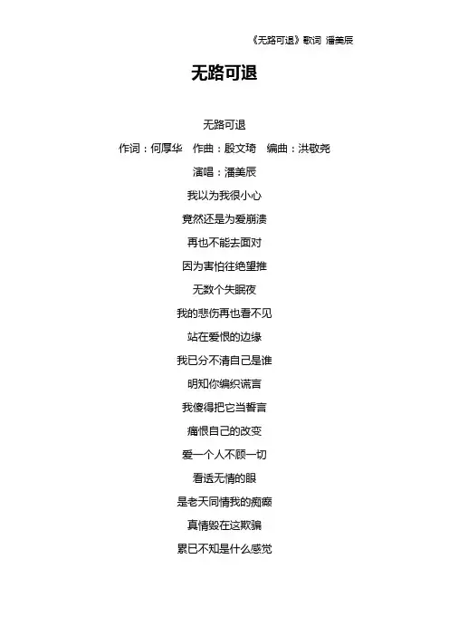 《无路可退》歌词 潘美辰