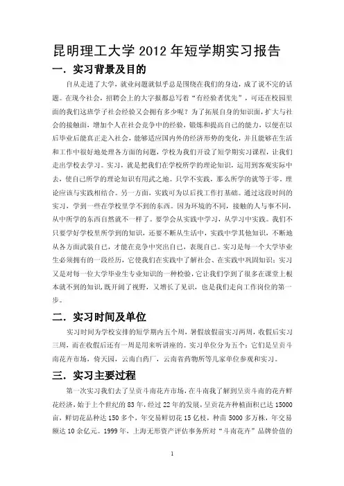 昆明理工大学短学期实习报告【可编辑】