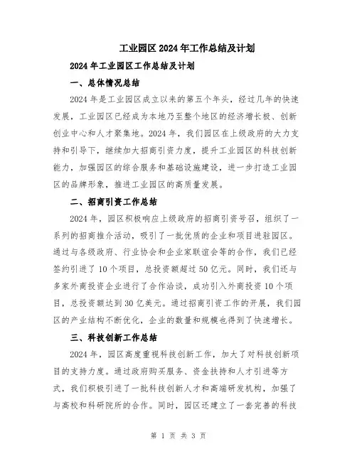 工业园区2024年工作总结及计划