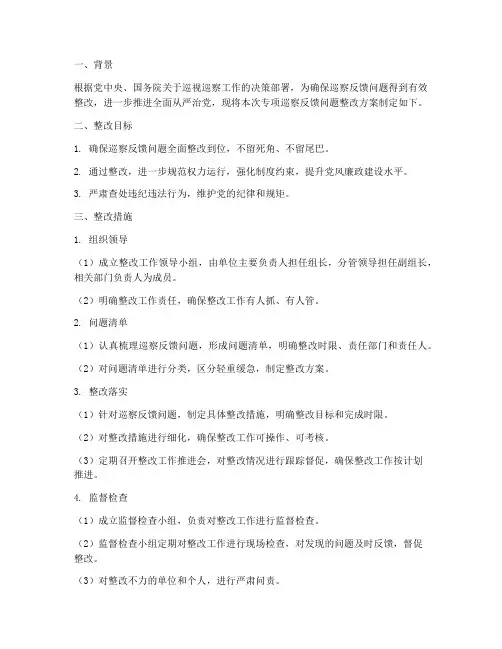 专项巡察反馈整改方案
