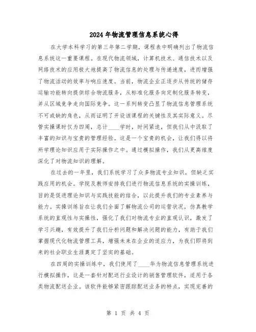 2024年物流管理信息系统心得（二篇）