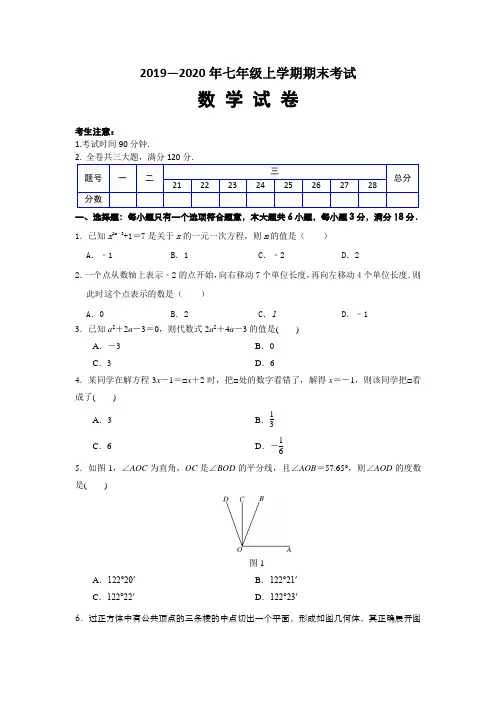 人教版七年级(上)期末数学综合练习试卷含答案