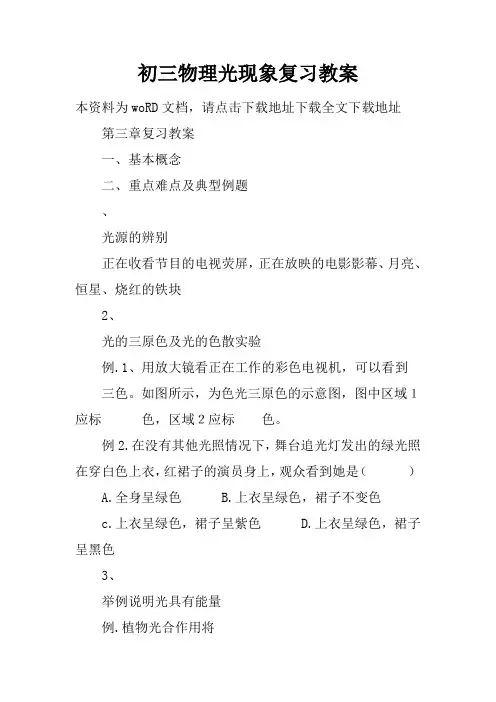 初三物理光现象复习教案