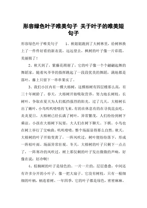 形容绿色叶子唯美句子 关于叶子的唯美短句子