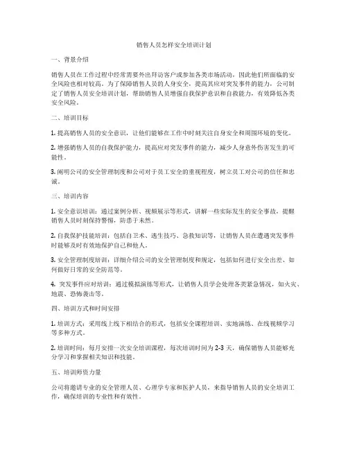 销售人员怎样安全培训计划