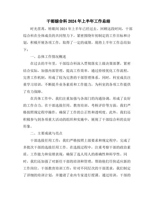 干部综合科2024年上半年工作总结
