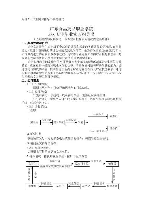 广东食品药品职业学院专业毕业实习指导书
