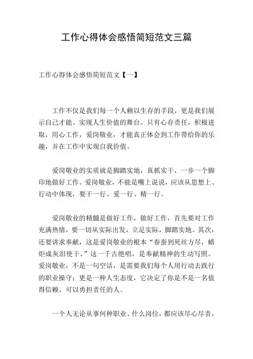 工作心得体会感悟简短范文三篇