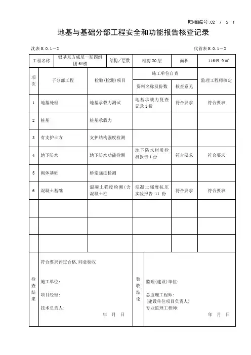 地基与基础分部工程安全与功能检验(检测)报告核查记录