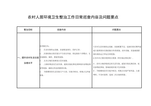 农村人居环境卫生整治工作日常巡查内容及问题要点