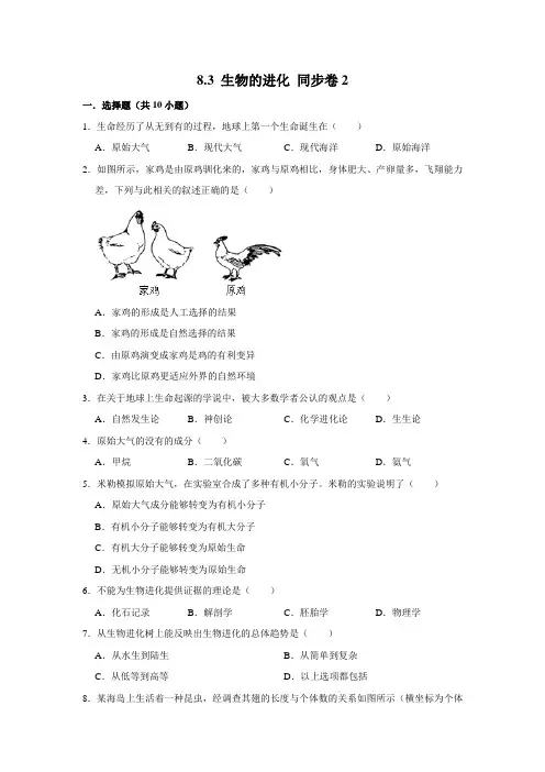 鲁科五四制版生物八年级下册生物的进化