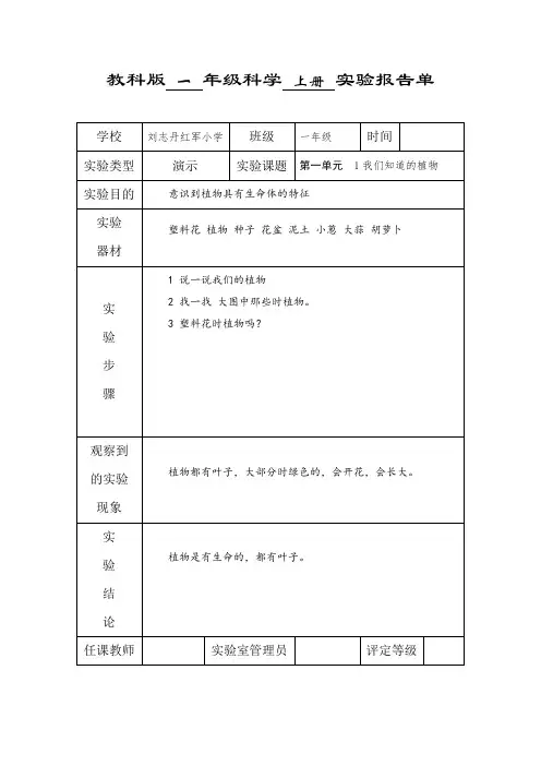 科学演示实验报告 一 上