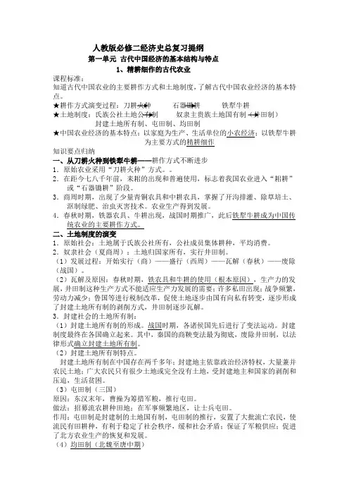 人教版必修二经济史总复习提纲