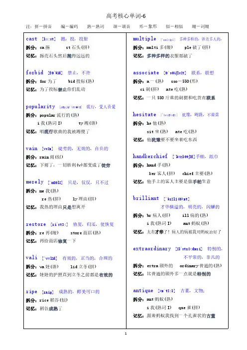 快速记忆英语单词--高考核心单词拆分文档(人教版)6