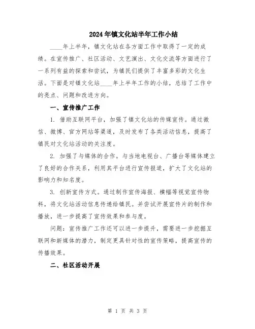 2024年镇文化站半年工作小结