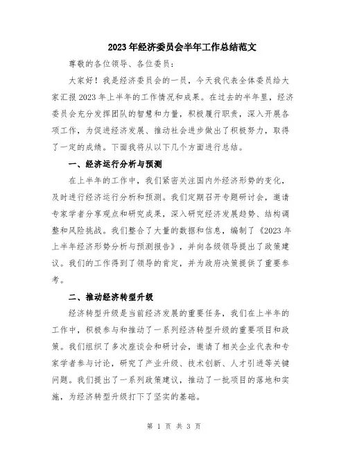 2023年经济委员会半年工作总结范文