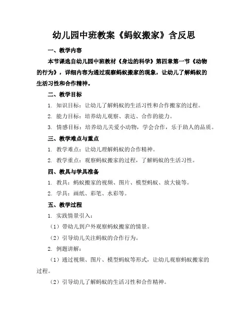 幼儿园中班教案《蚂蚁搬家》含反思