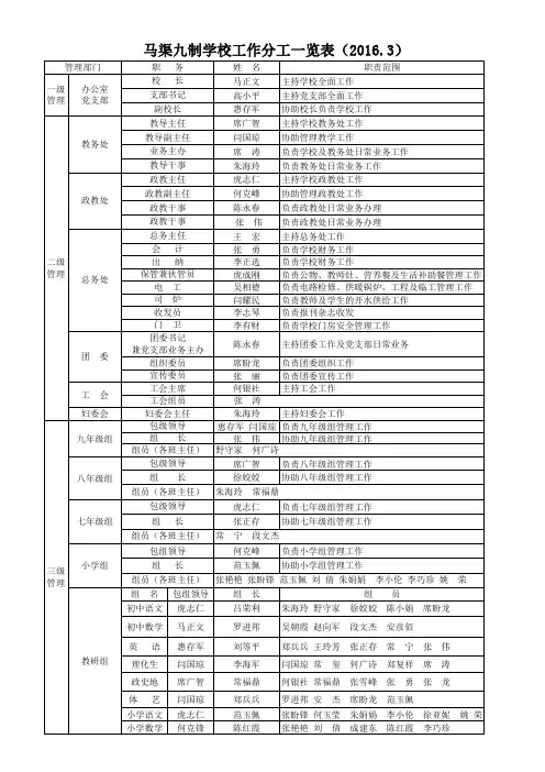 20016.3教师分工一览表