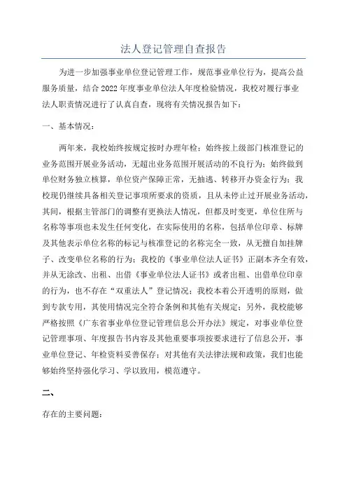 法人登记管理自查报告