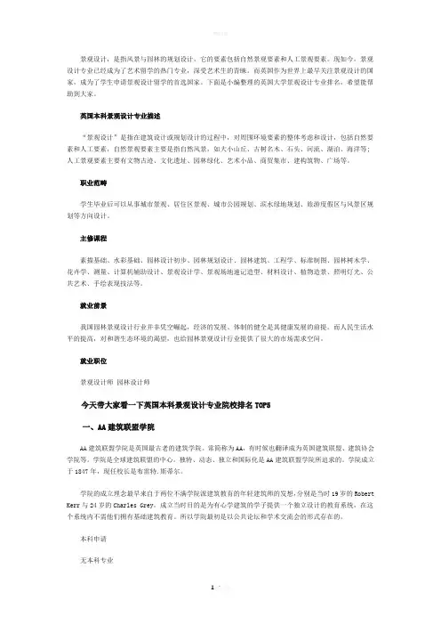 英国本科景观设计专业院校排名