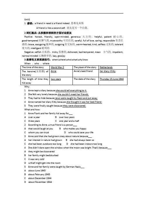 人教版高一英语必修一unit1知识梳理及重点词汇解析