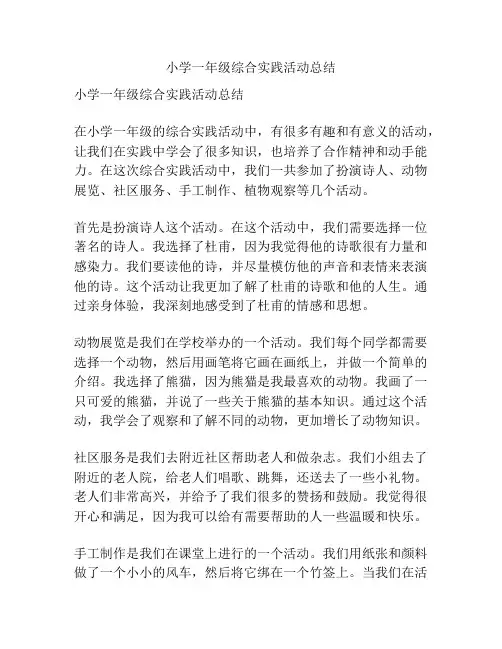 小学一年级综合实践活动总结