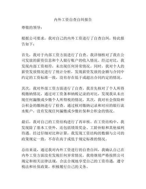 内外工资自查自纠报告