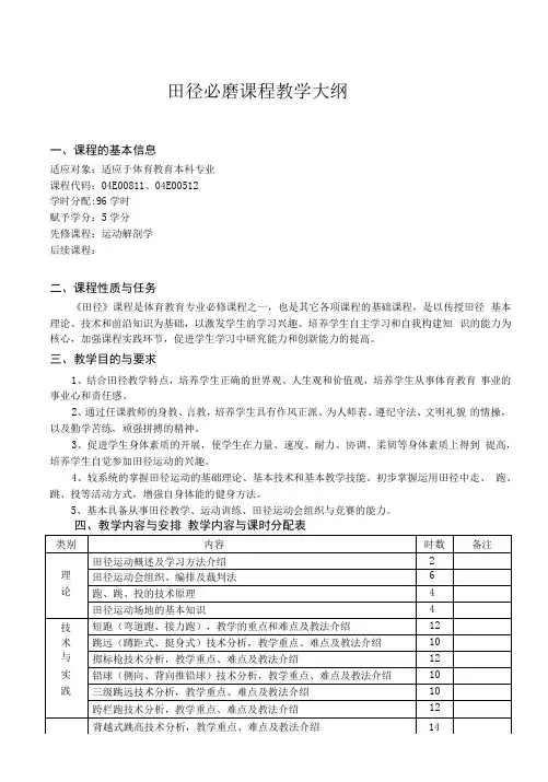 《田径1-2》教学大纲