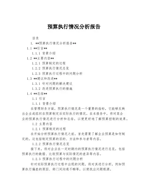 预算执行情况分析报告