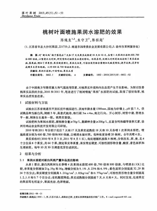 桃树叶面喷施果润水溶肥的效果