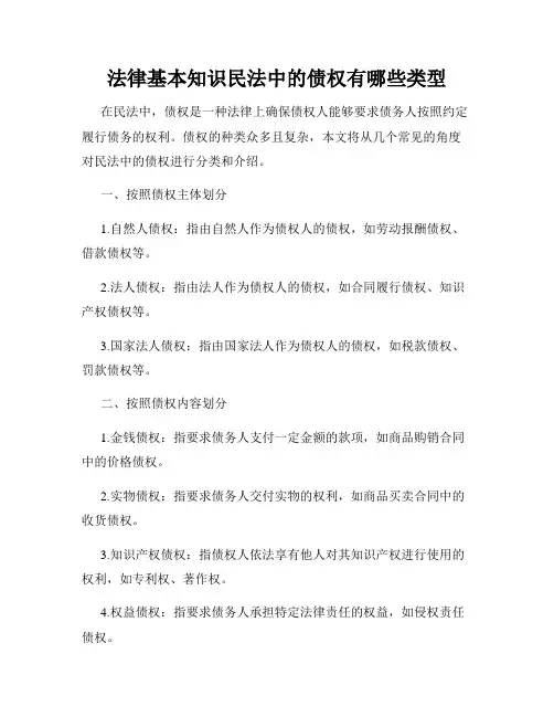 法律基本知识民法中的债权有哪些类型