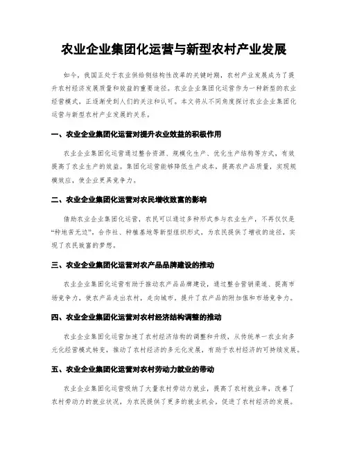 农业企业集团化运营与新型农村产业发展