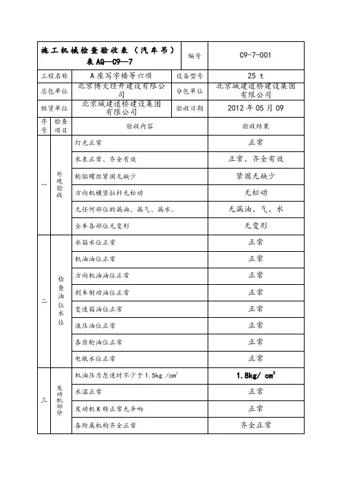 汽车吊检查验收表
