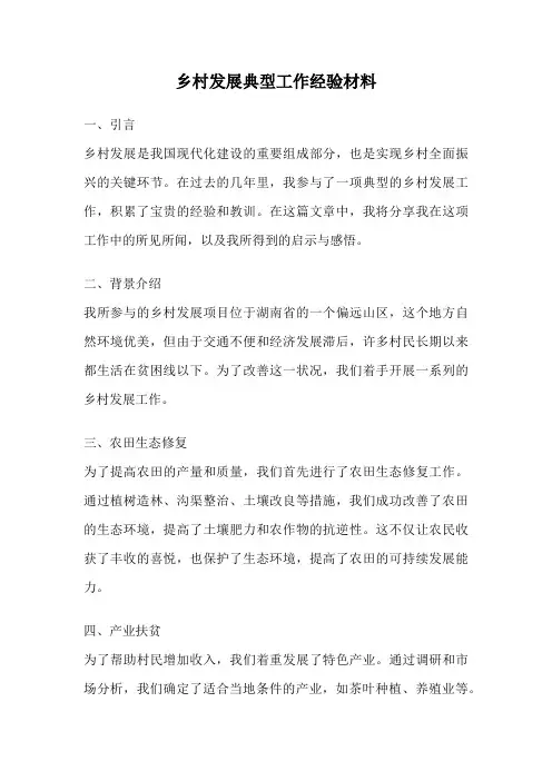 乡村发展典型工作经验材料