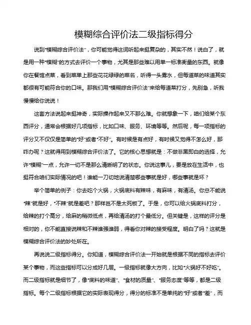 模糊综合评价法二级指标得分