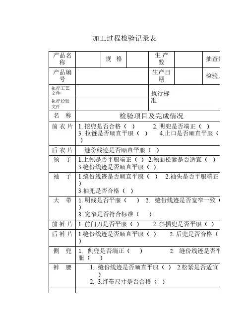 加工过程检查记录