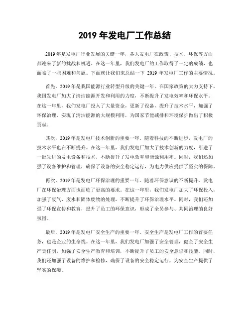 2019年发电厂工作总结
