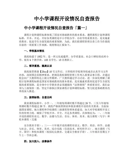 中小学课程开设情况自查报告