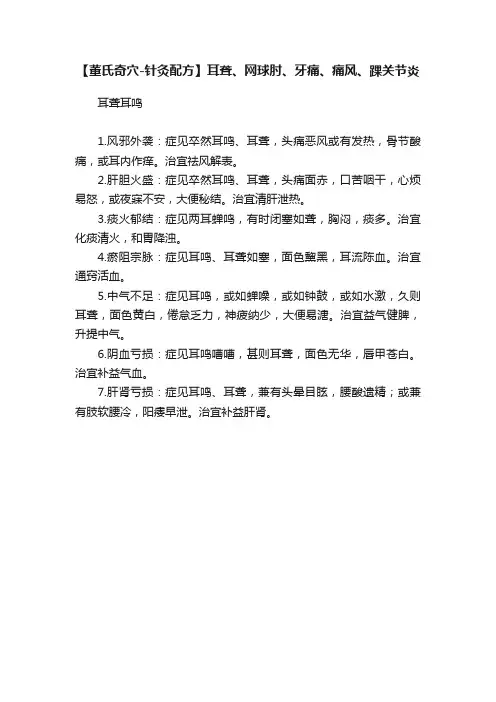 【董氏奇穴-针灸配方】耳聋、网球肘、牙痛、痛风、踝关节炎