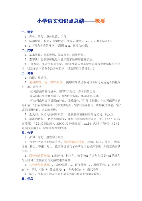 (完整word版)最新人教版小学语文知识点总结