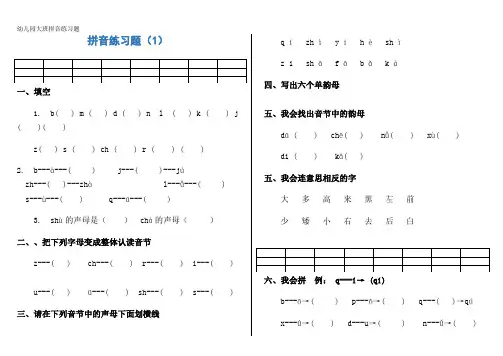 幼儿园大班拼音练习题
