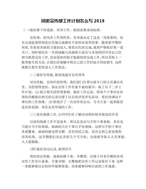 团委宣传部工作计划怎么写2019