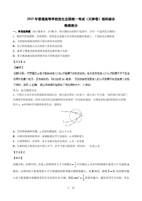 2015年高考试题物理(天津卷)精品解析要点