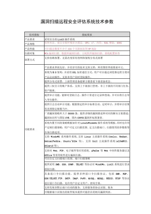 漏洞扫描远程安全评估系统技术参数