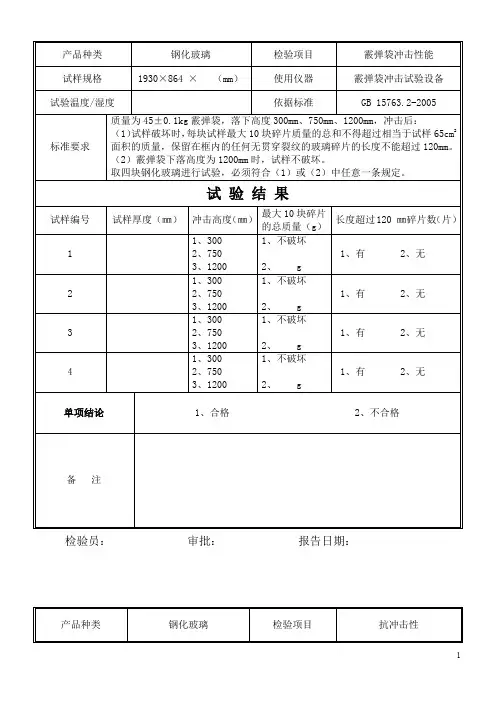 特种玻璃有限公司 产品检测报告 实例范本
