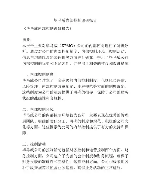 毕马威内部控制调研报告