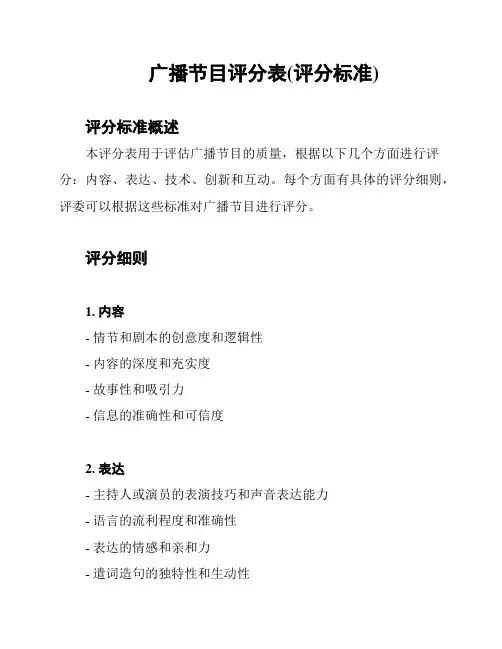 广播节目评分表(评分标准)