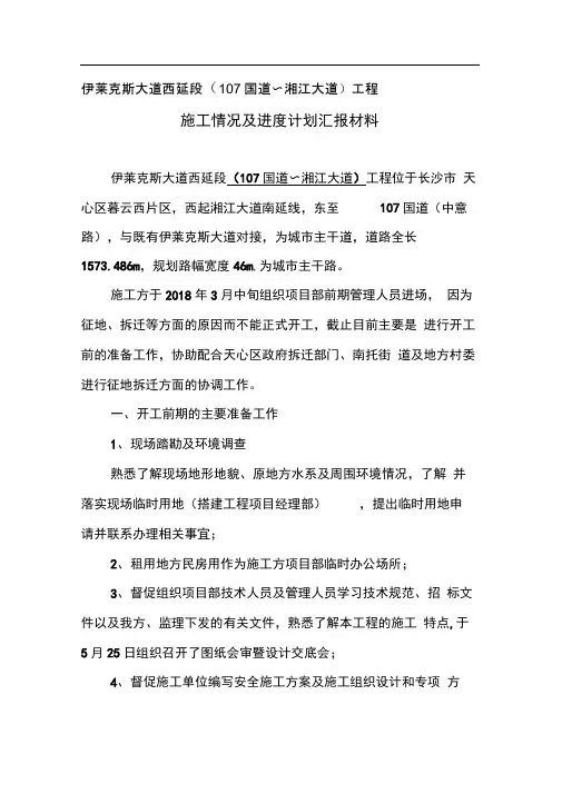 市政工程前期施工情况及进度计划汇报材料