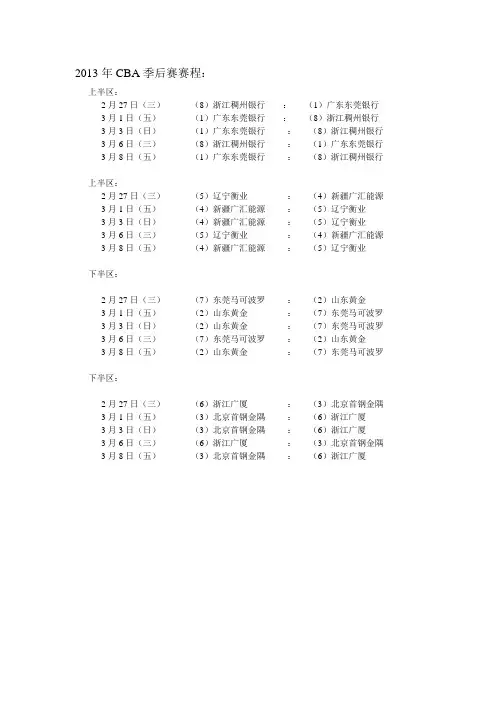 2013年CBA季后赛赛程