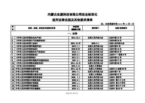 安全生产标准化-法律法规识别清单完整版本